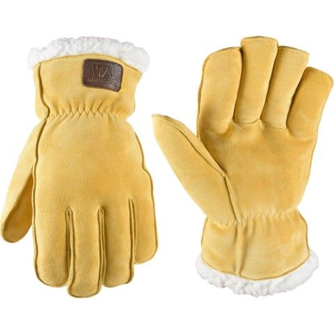 Wells Lamont Men's Deerskin Sherpa Lined Slip On Wrist Glove in Yellow