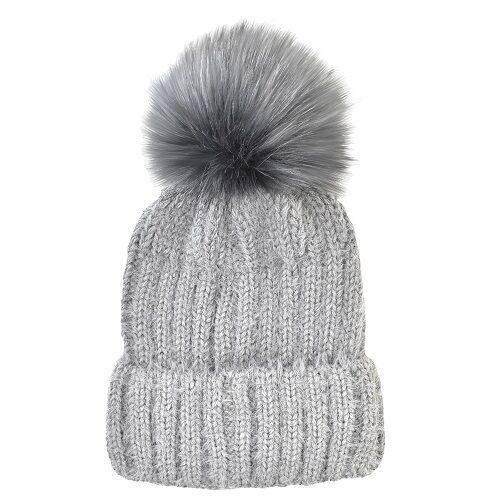 Grand Sierra Women's Ribbed Cuff Hat With Faux Fur Pom