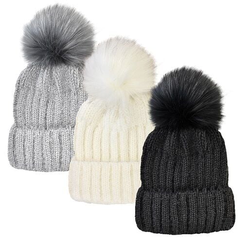 Grand Sierra Women's Ribbed Cuff Hat With Faux Fur Pom