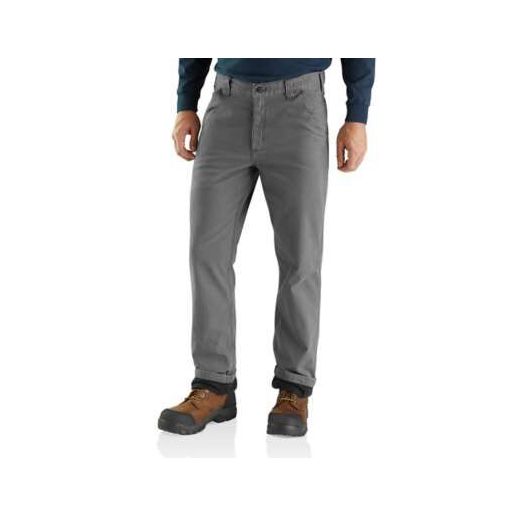 Carhartt Men's Rugged Flex Relaxed Fit Canvas Fleece Lined Utility Work Pant in Gravel