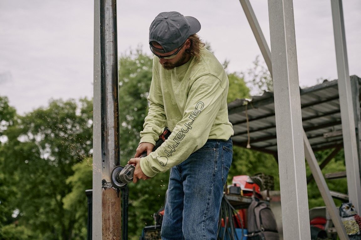 Carhartt Men's Canvas Mesh Back Logo Graphic Cap in Alpine Blue