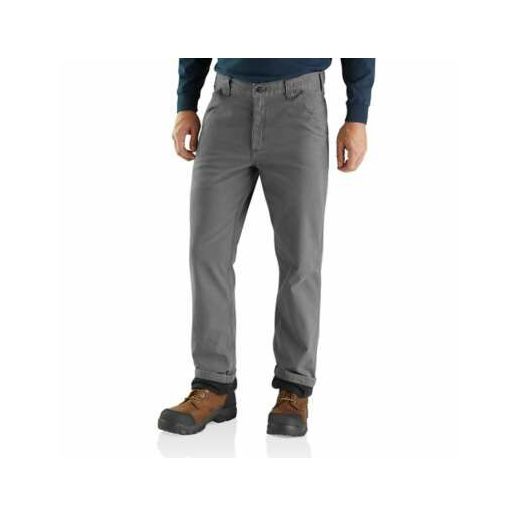 Carhartt Men's Rugged Flex Relaxed Fit Canvas Fleece Lined Utility Work Pant in Gravel