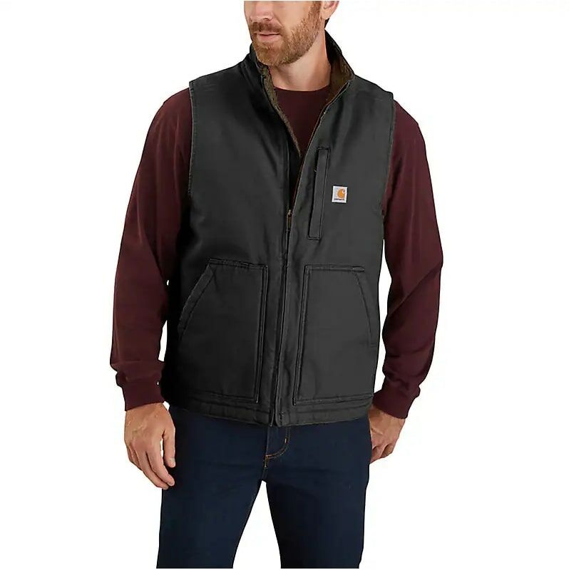 Carhartt Men's Loose Fit Washed Duck Sherpa-Lined Mock-Neck Vest