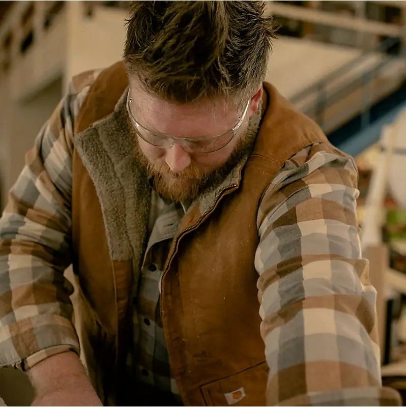 Carhartt Men's Loose Fit Washed Duck Sherpa-Lined Mock-Neck Vest