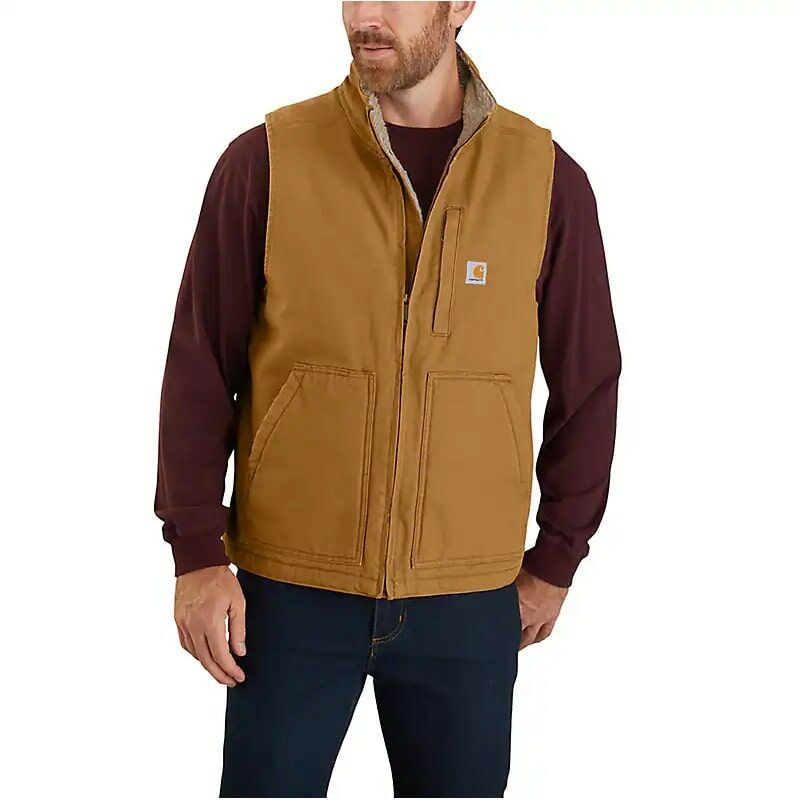 Carhartt Men's Loose Fit Washed Duck Sherpa-Lined Mock-Neck Vest