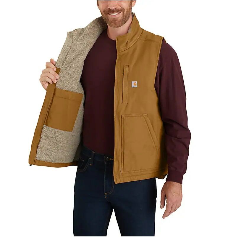 Carhartt Men's Loose Fit Washed Duck Sherpa-Lined Mock-Neck Vest