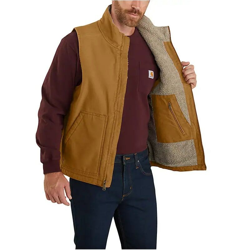 Carhartt Men's Loose Fit Washed Duck Sherpa-Lined Mock-Neck Vest