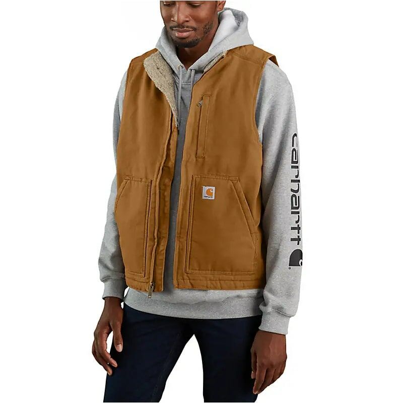Carhartt Men's Loose Fit Washed Duck Sherpa-Lined Mock-Neck Vest