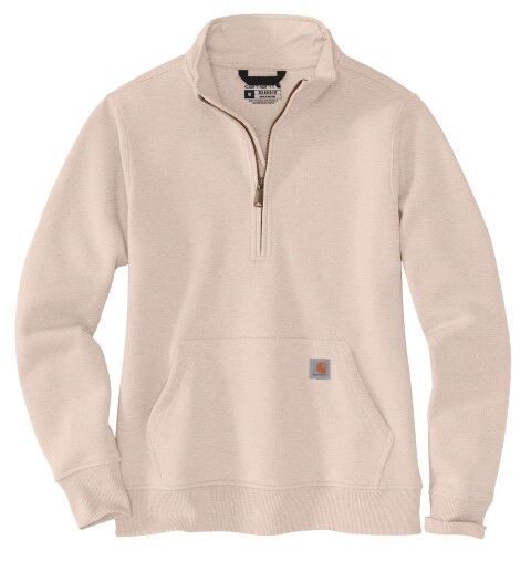 Carhartt Women's Relaxed Fit Midweight 1/4 Zip Mock Neck Sweatshirt in Light Taupe Heather