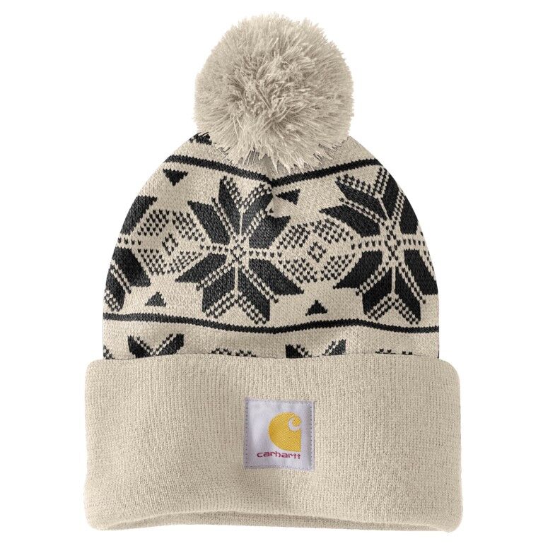 Carhartt Women's Knit Pom Jacquard Beanie in Oat Milk