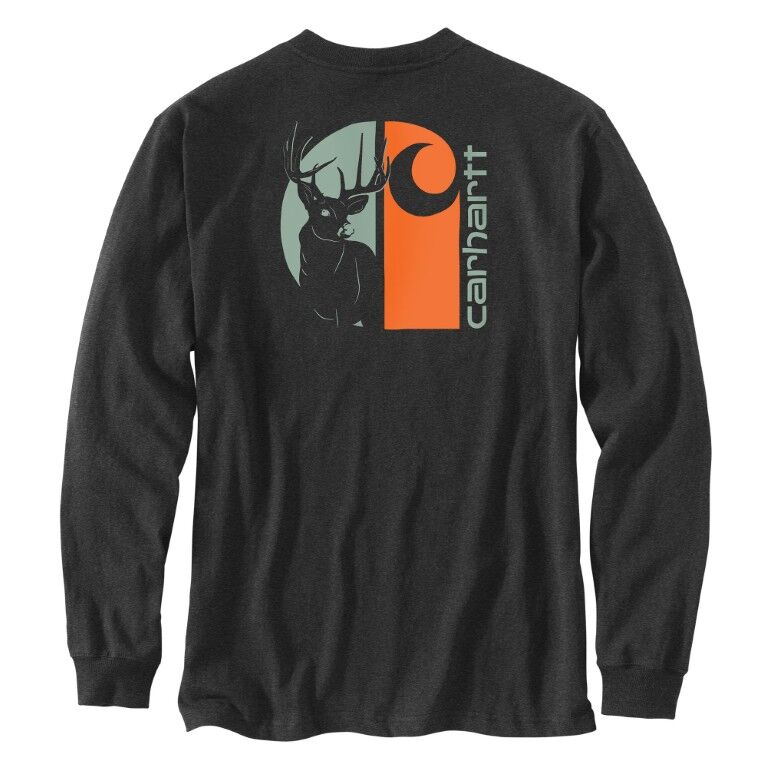 Carhartt Men's Loose Fit Heavyweight Long-Sleeve Pocket Deer Graphic T-Shirt