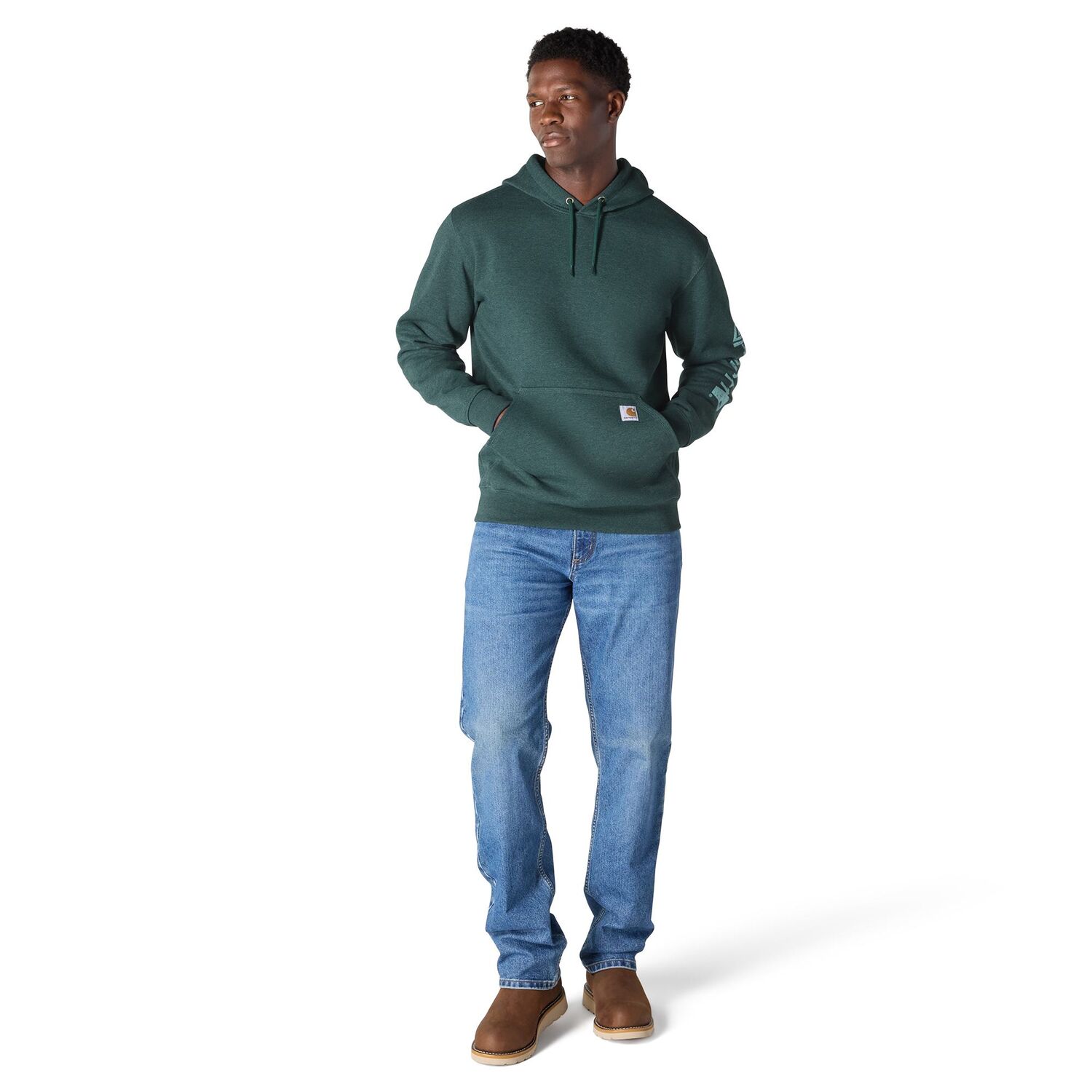 Carhartt Men's Loose Fit Midweight Logo Sleeve Graphic Hoodie