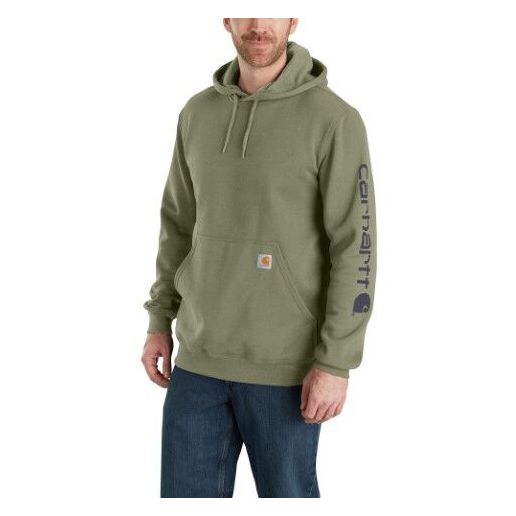 Carhartt Men's Loose Fit Midweight Logo Sleeve Graphic Hoodie in Dusty Olive