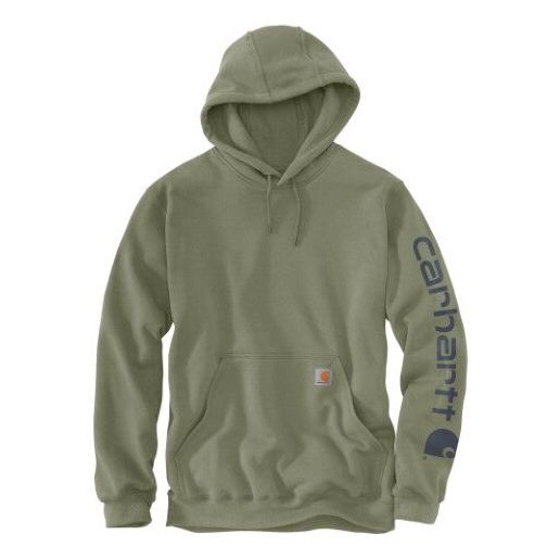 Carhartt Men's Loose Fit Midweight Logo Sleeve Graphic Hoodie in Dusty Olive