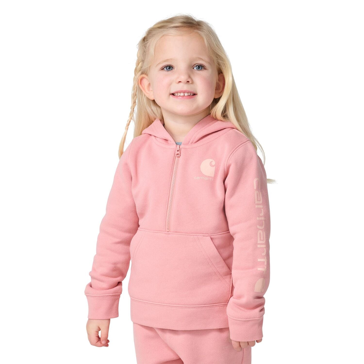 Carhartt Girl's Long Sleeve 1/2 Zip Hooded Logo Sweatshirt Carhartt Girl's Long Sleeve 1/2 Zip Hooded Logo Sweatshirt
