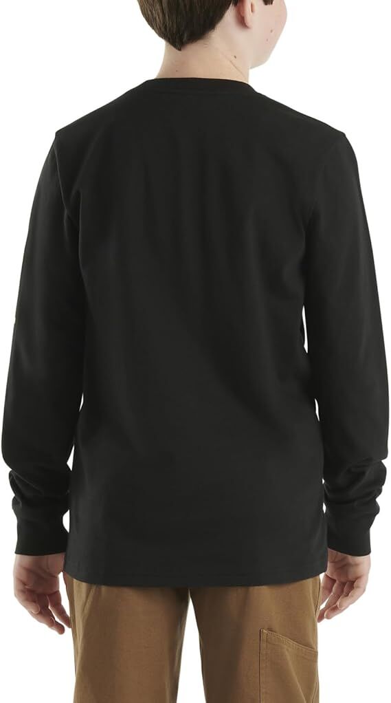 Carhartt Boy's Long Sleeve Crewneck Pocket T-Shirt in Caviar Black