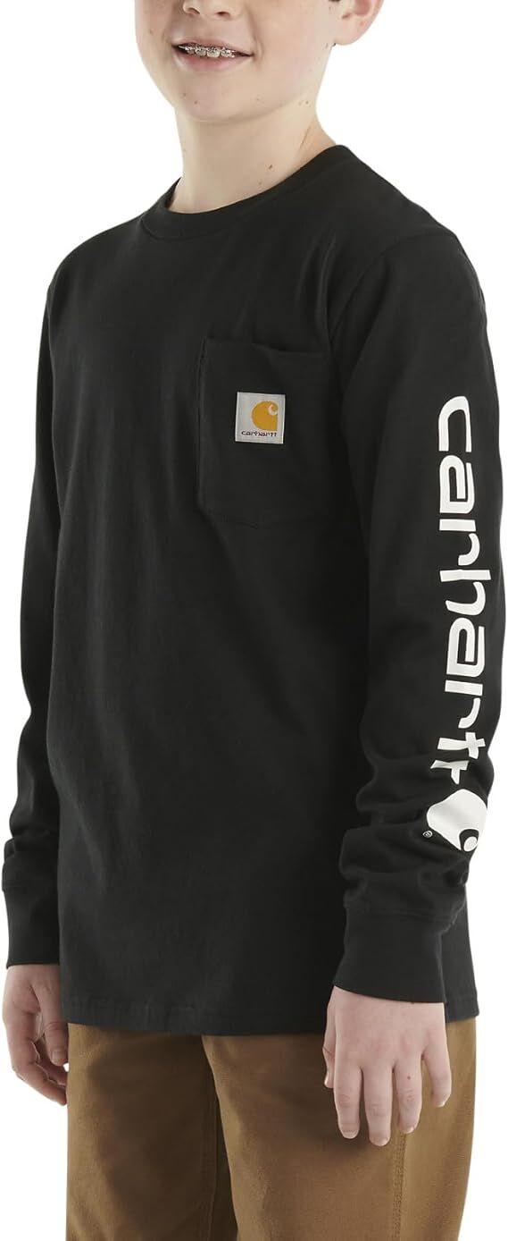 Carhartt Boy's Long Sleeve Crewneck Pocket T-Shirt in Caviar Black