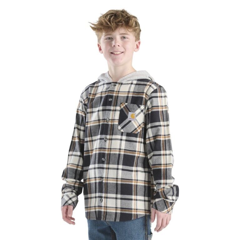 Carhartt Boy's Long Sleeve Hooded Flannel Button Front Shirt