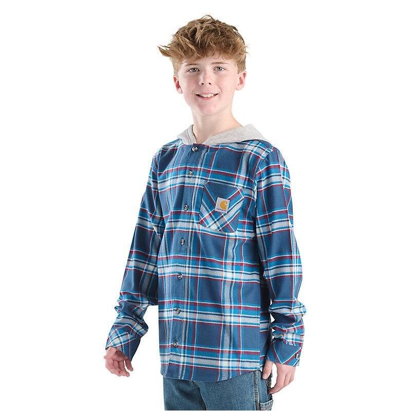 Carhartt Boy's Long Sleeve Hooded Flannel Button-Front Shirt