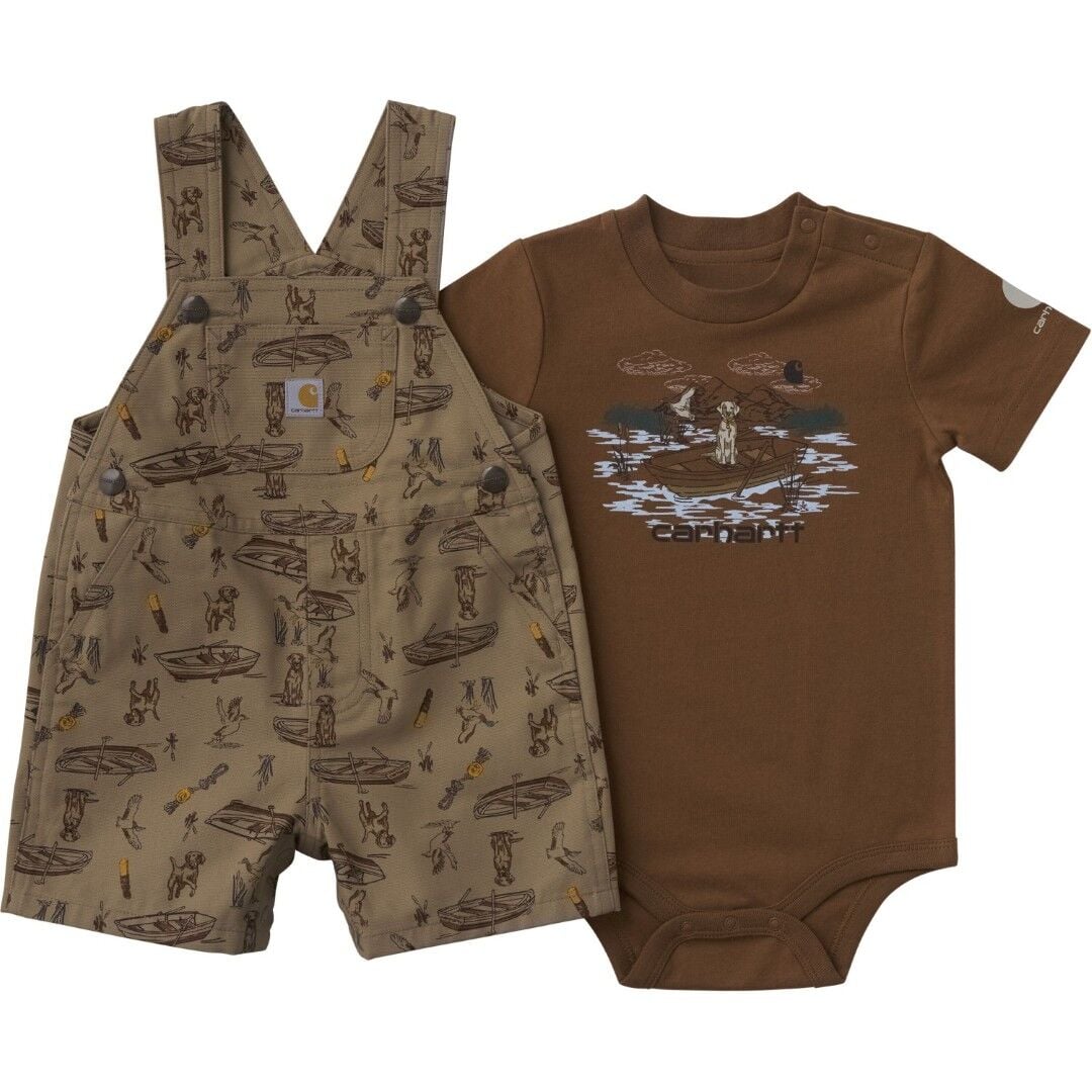 Carhartt Boy's 2-Piece Short Sleeve Bodysuit & Canvas Printed Shortall Set