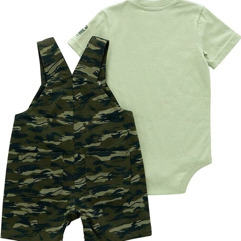 Carhartt Boy's 2-Piece Short sleeve Bodysuit And Canvas Printed Camo Shortall Set