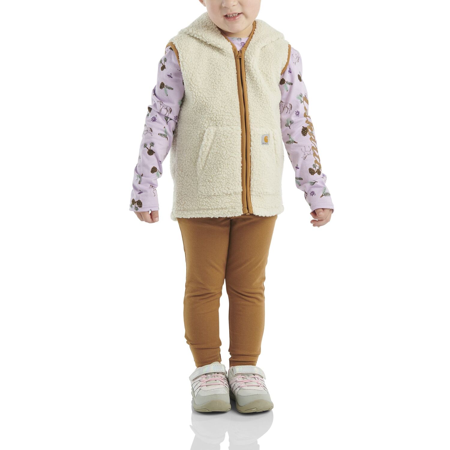 Carhartt Girl's Long Sleeve Printed T-Shirt With Sherpa Vest & Legging Set