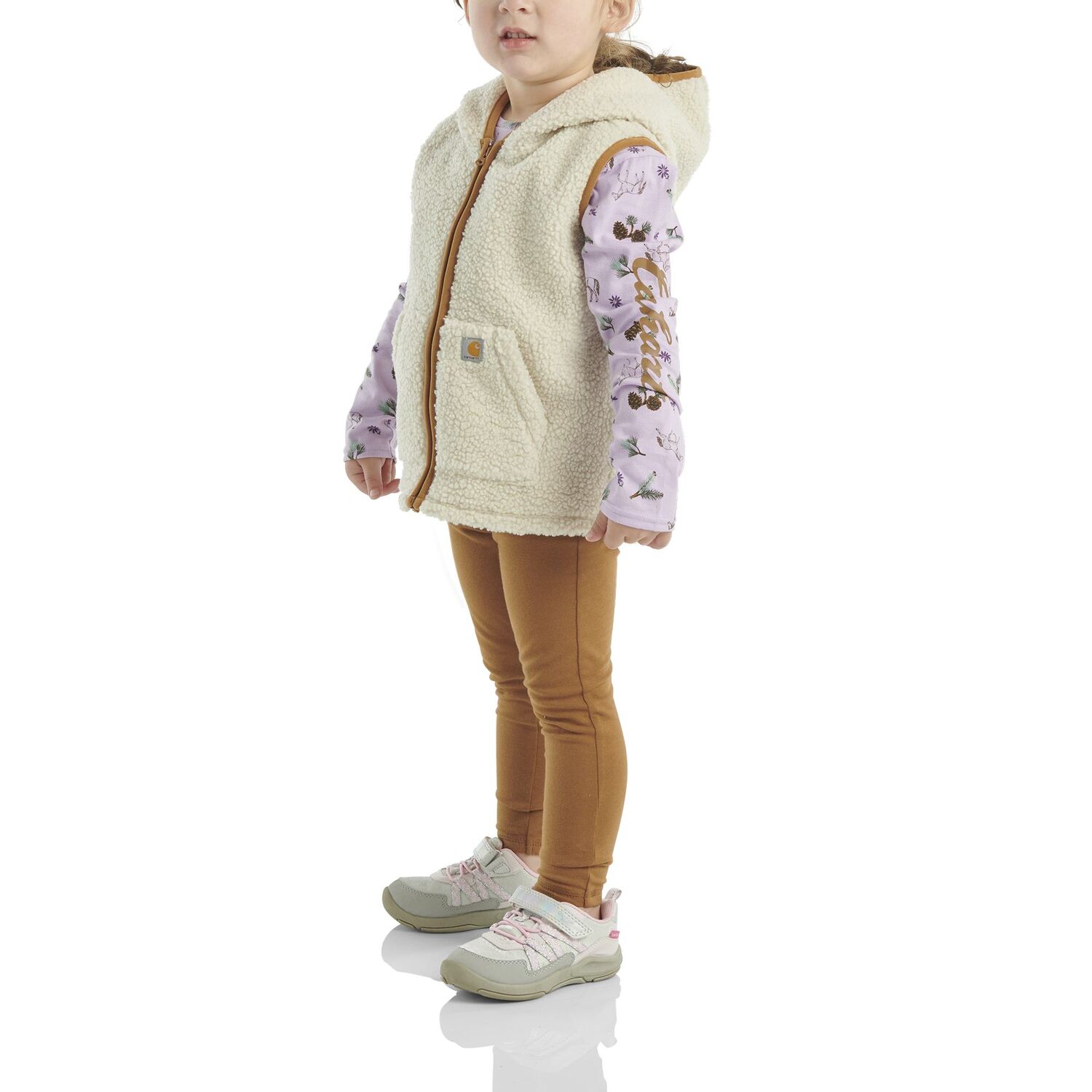 Carhartt Girl's Long Sleeve Printed T-Shirt With Sherpa Vest & Legging Set