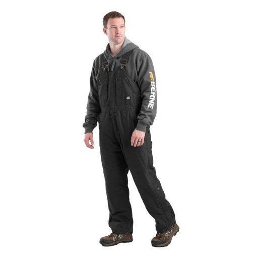 Berne Men's Heartland Insulated Washed Duck Bib Overall in Black
