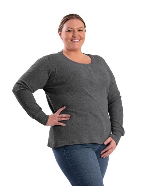 Berne Women's Heavyweight Rib-Knit Long Sleeve Henley Shirt