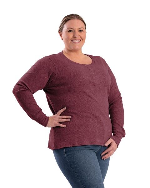 Berne Women's Heavyweight Rib-Knit Long Sleeve Henley Shirt