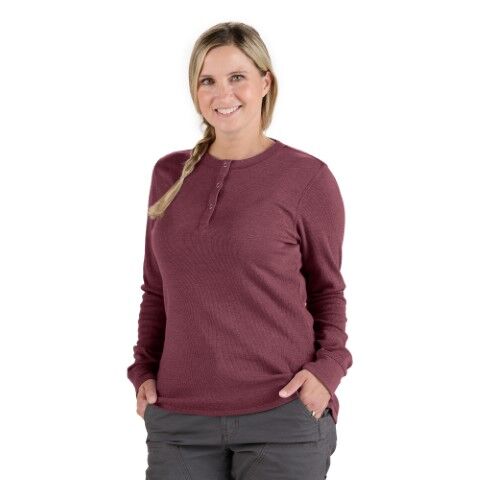 Berne Women's Heavyweight Rib-Knit Long Sleeve Henley Shirt