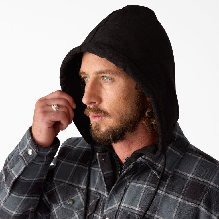 Dickies Men's Water Repellent Flannel Hooded Shirt Jacket