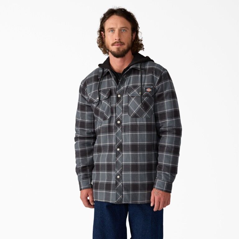 Dickies Men's Water Repellent Flannel Hooded Shirt Jacket