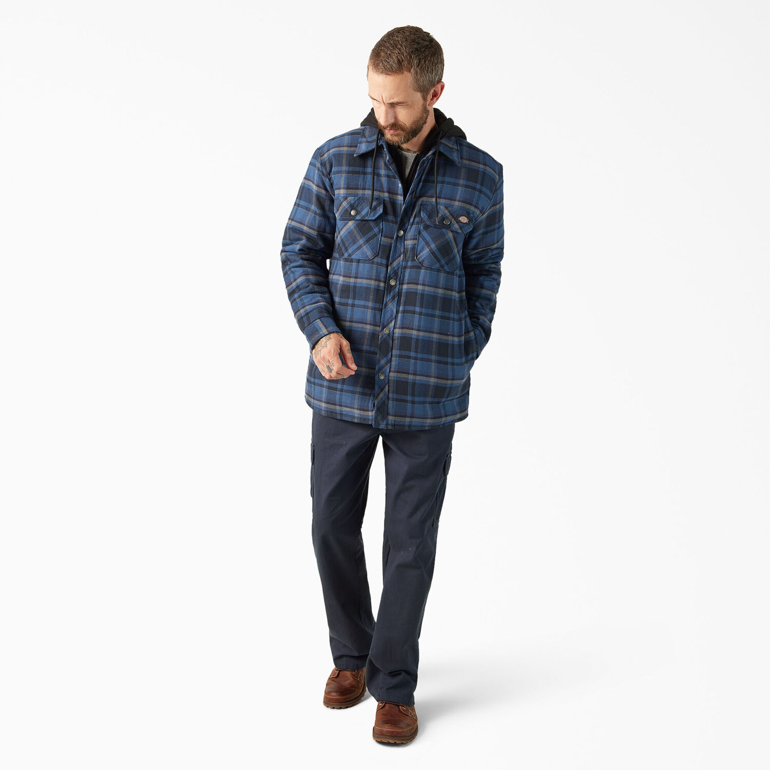 Dickies Men's Water Repellent Flannel Hooded Shirt Jacket