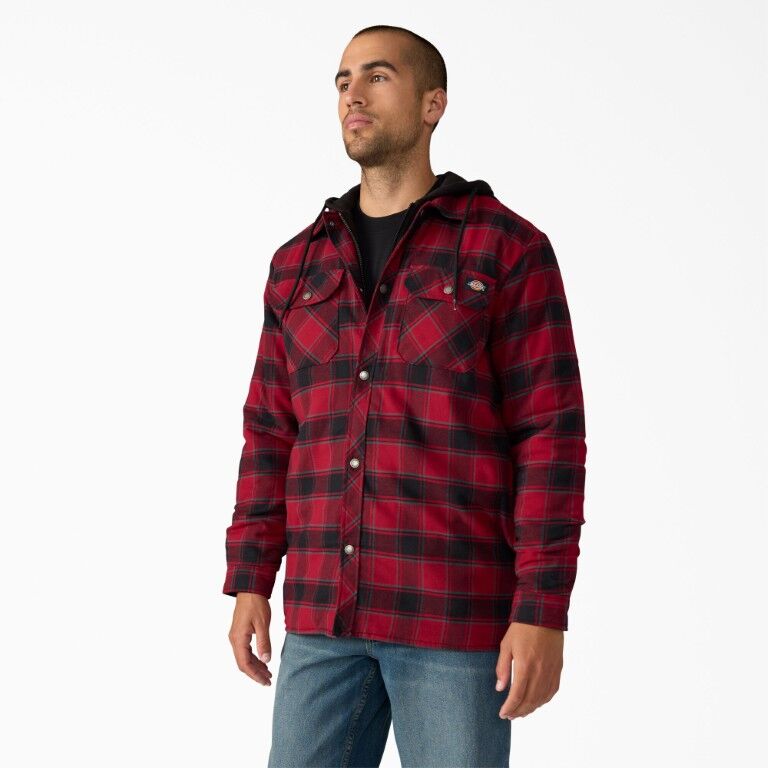 Dickies Men's Water Repellent Flannel Hooded Shirt Jacket