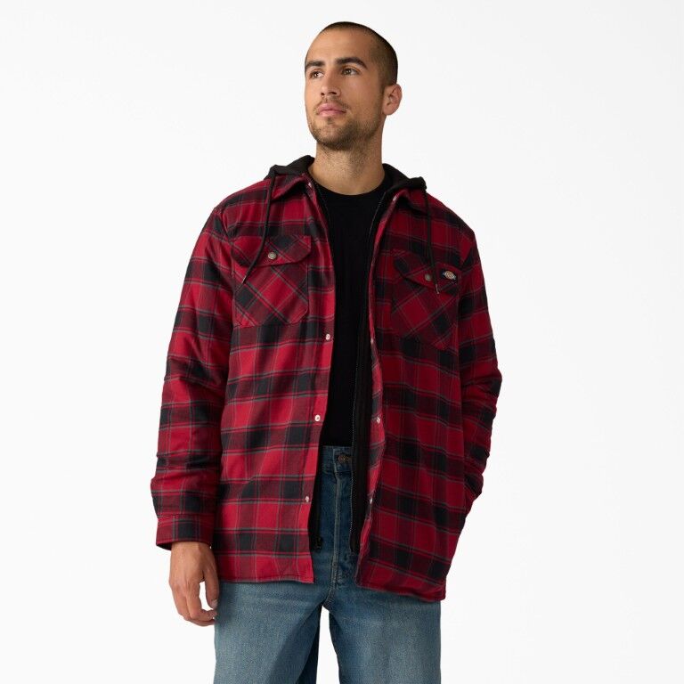 Dickies Men's Water Repellent Flannel Hooded Shirt Jacket