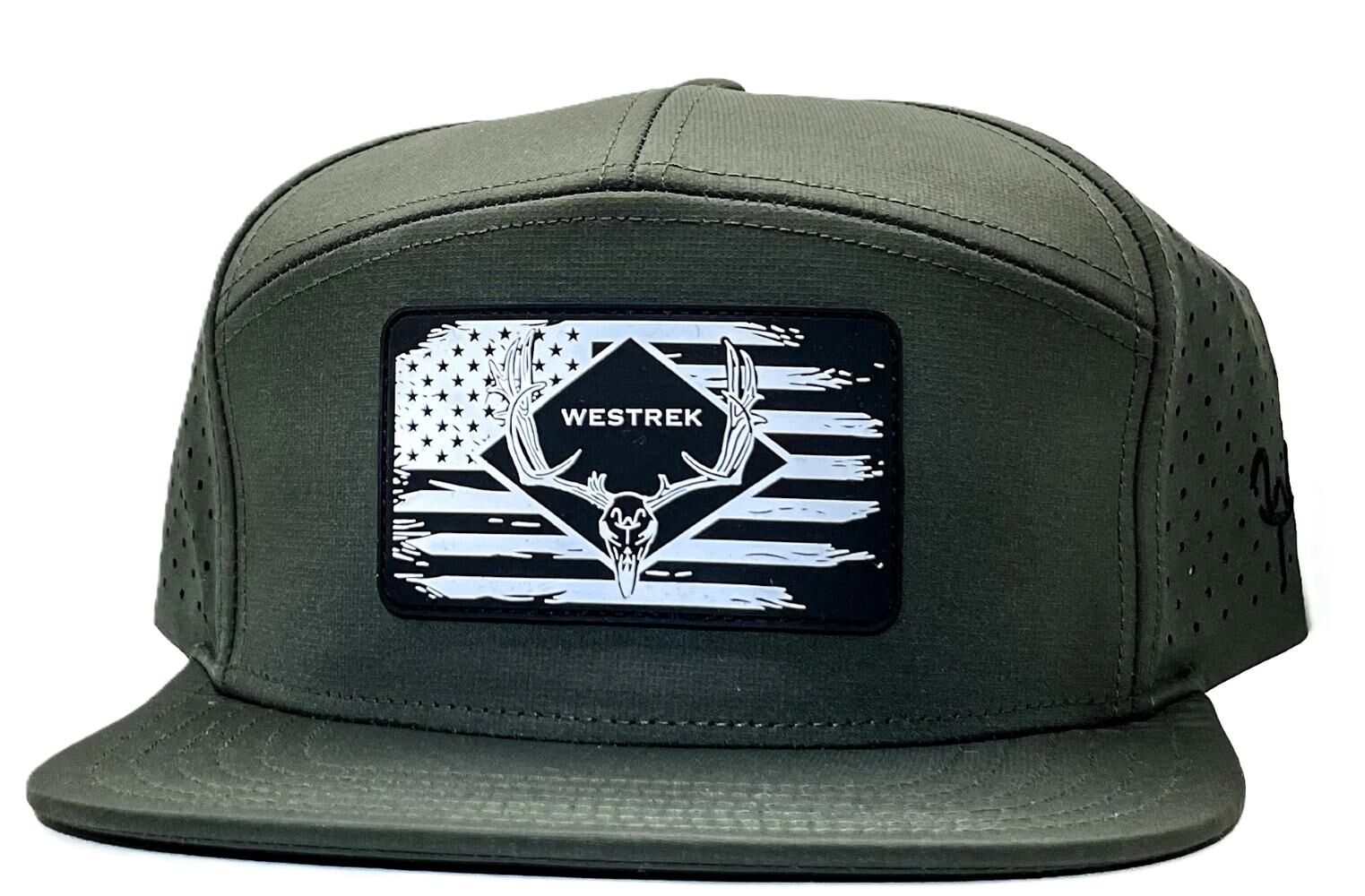 Westrek Men's Laser Mesh American Skull Buck 7 Panel Hat