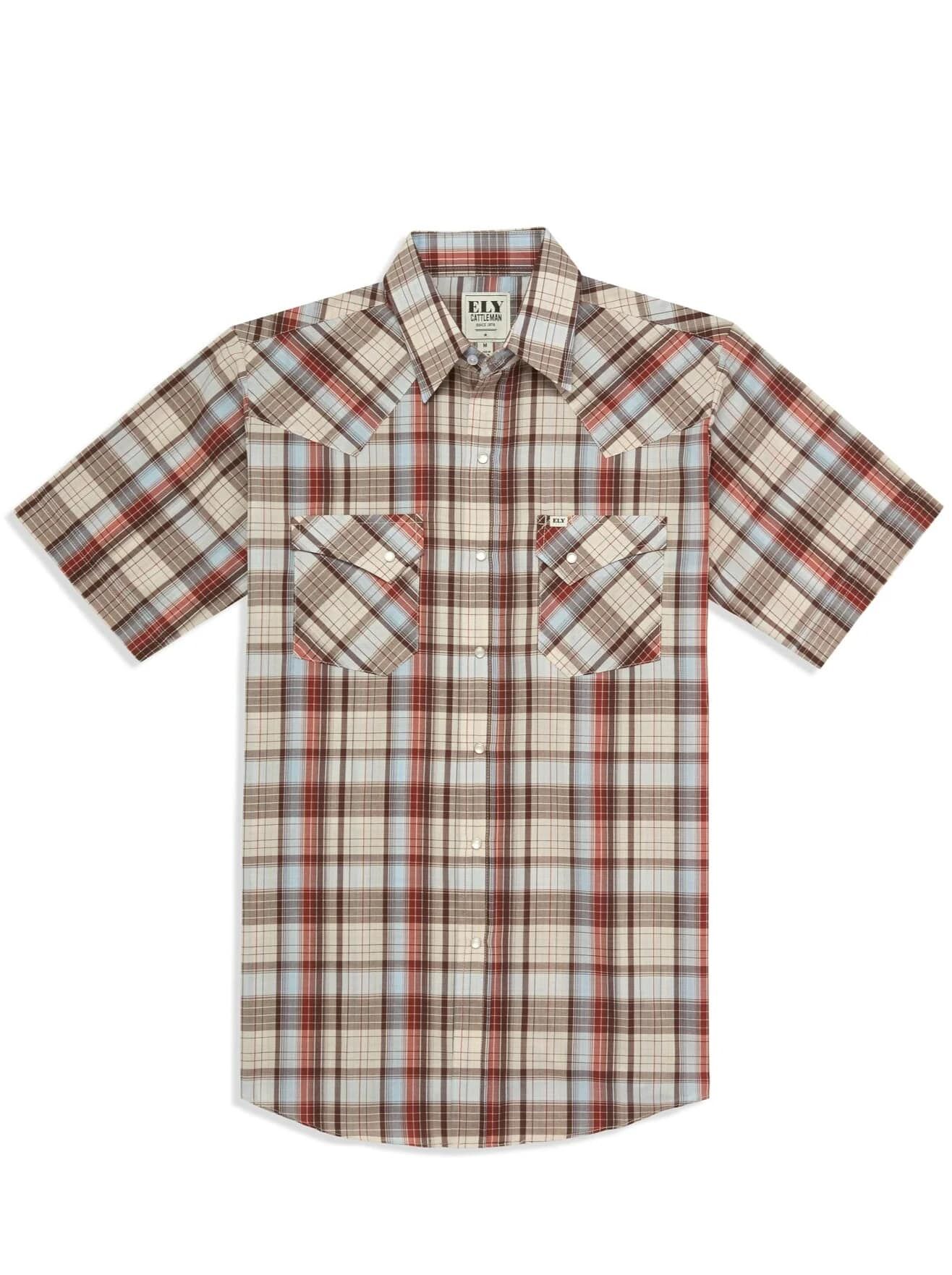 Ely Cattleman Men's Short Sleeve Plaid Western Snap Shirt
