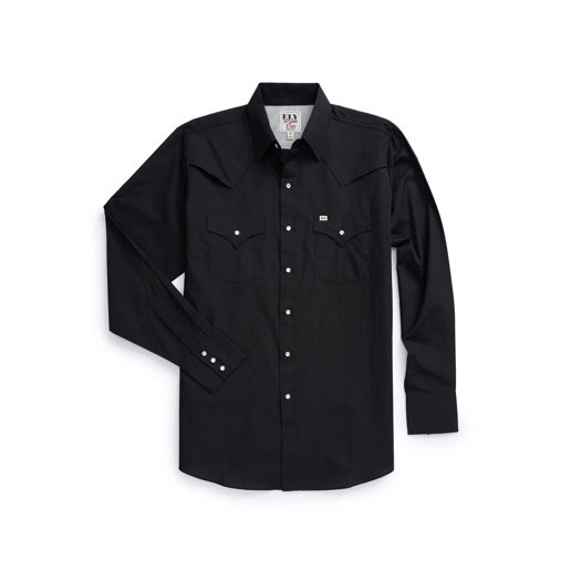 Men's Ely Cattleman Pro Long Sleeve Solid Outdoor Western Shirt in Black