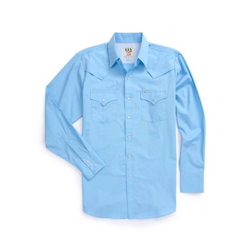 Men's Ely Cattleman Pro Long Sleeve Solid Outdoor Western Shirt in Blue