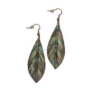 M & F Western Patina Look Feather Drop Earrings