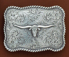 M & F Western Men's Nocona Longhorn Belt Buckle in Antique Silver