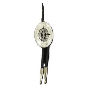 M & F Western Double S Bolo Tie Oval Aztec Silver