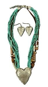 M & F Western Silver Heart Pendant Set