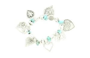 M & F Western Blazin Roxx Turquoise and Silver Heart Charm Bracelet