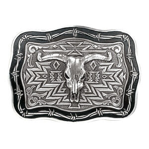 M & F Western Men's Cow Skull Belt Buckle in Silver