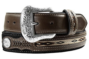M & F Western Men's Nocona Inlaid Weaving Leather Belt in Black