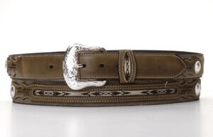 M & F Western Men's Nocona Inlaid Weaving Leather Belt in Brown