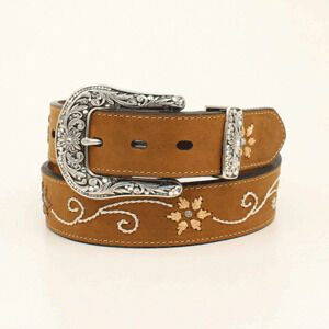 M & F Western Women's Nocona Floral And Scroll Embroidered Leather Belt in Brown