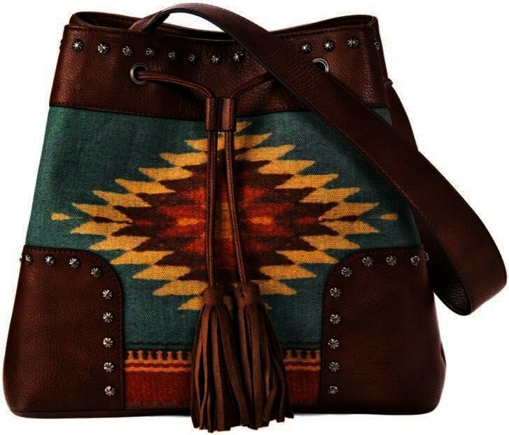 Blazin Roxx Women's Bucket Zapotec Bag in Brown/Turquoise